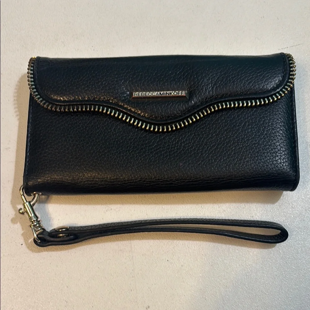 Rebecca Minkoff Black Leather Charger Wristlet